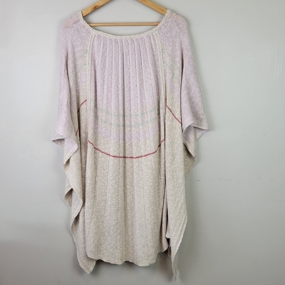 free People Knit Sweater Poncho Pullover Boho Lightweight Linen Cotton  XS - Picture 4 of 11